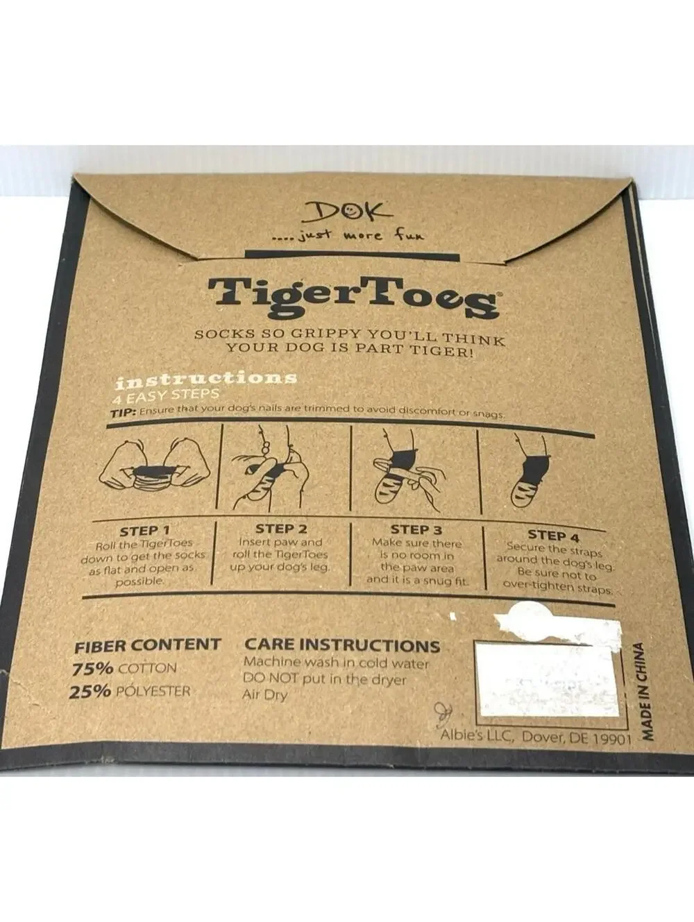 DOK TigerToes Non-Slip Dog Socks 4-Pack Paw Grip Cotton Polyester Hardwood Floor